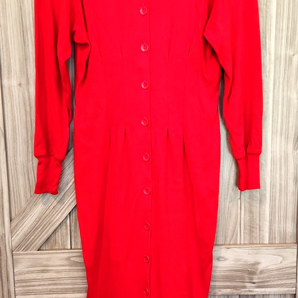 Full length red buttondown dress